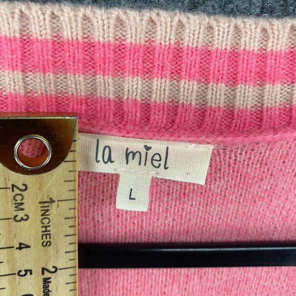 La Miel Reina Cardigan Sweater Womens L Pink Button Up Artsy Oversize Preppy - Picture 6 of 9